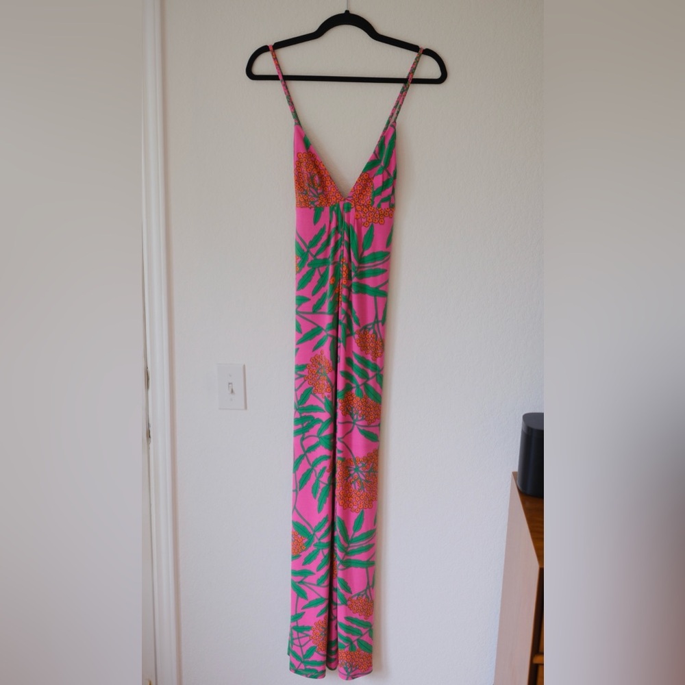 Julie Brown Olivia Pink Poppy Spaghetti Straps Maxi Dress SMALL $230